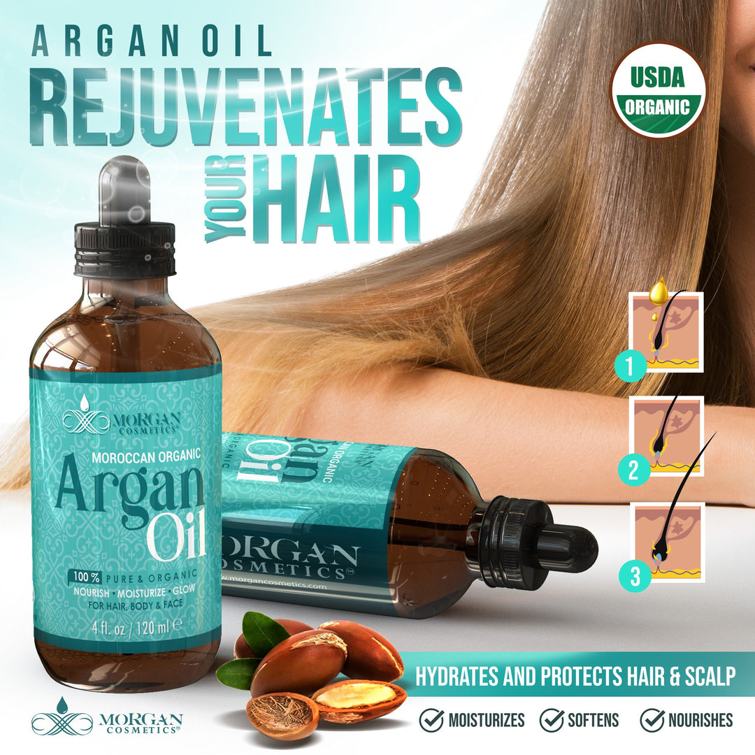 Organic Argan Oil For Hair, Skin and Body 4 oz / 120 ml by Morgan Cosmetics