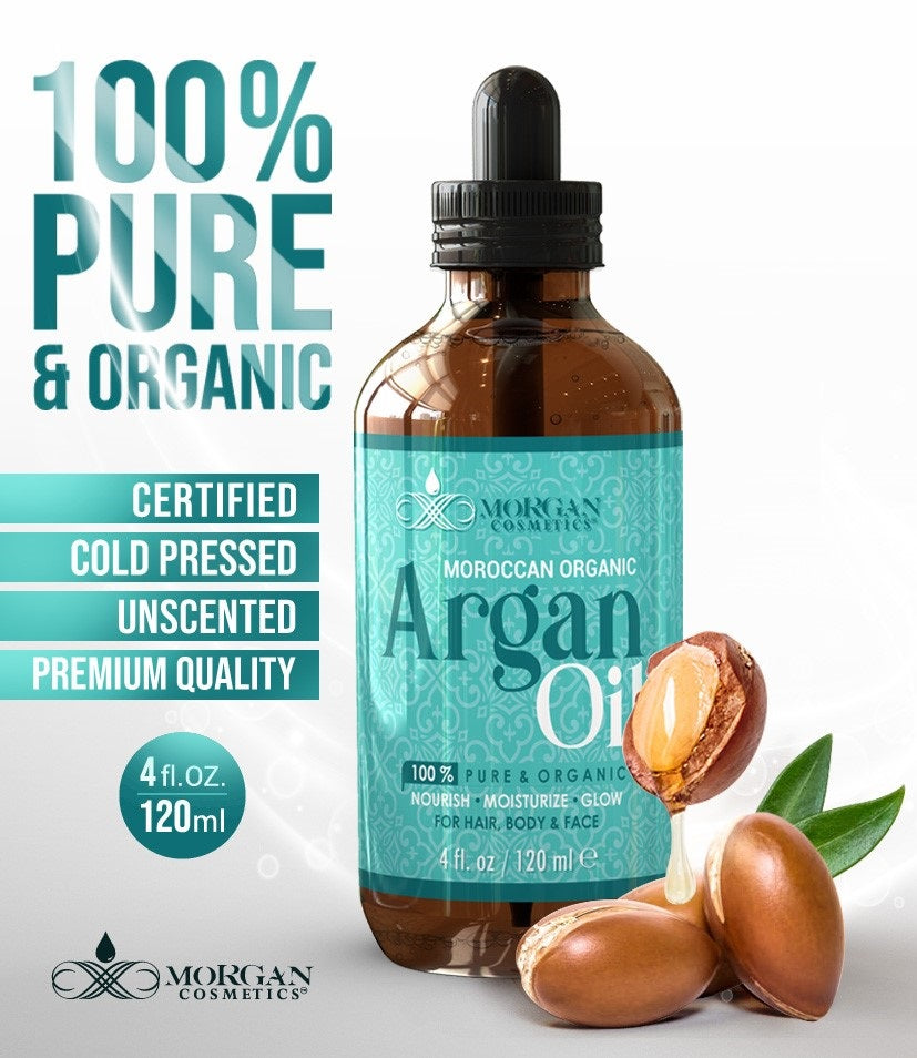 Organic Argan Oil For Hair, Skin and Body 4 oz / 120 ml by Morgan Cosmetics