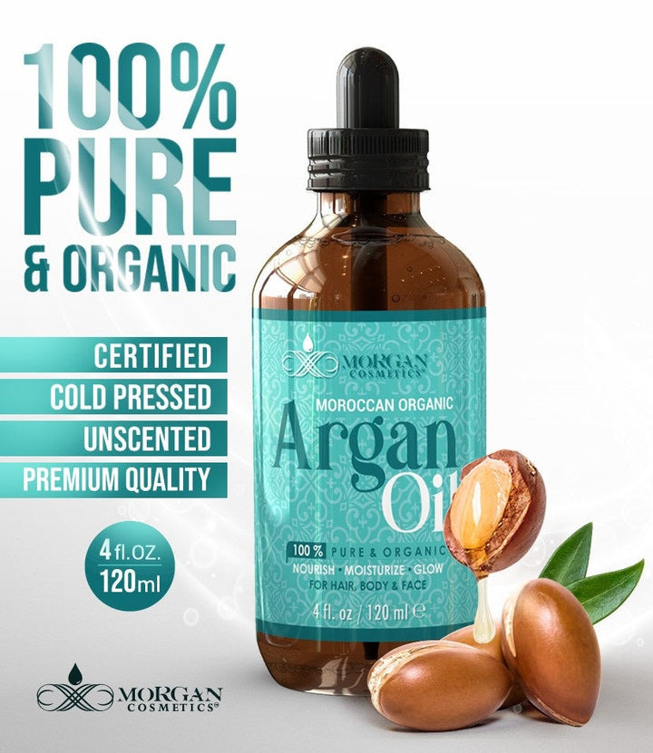 Organic Argan Oil For Hair, Skin and Body 4 oz / 120 ml by Morgan Cosmetics