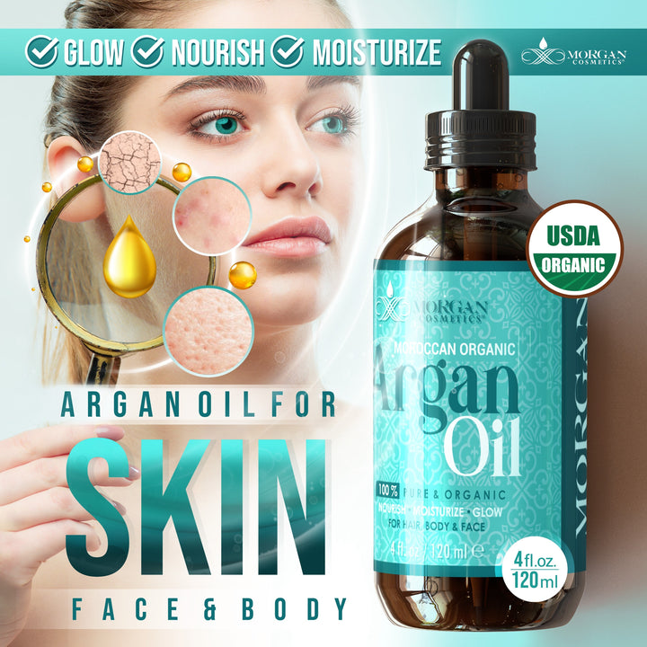 Organic Argan Oil For Hair, Skin and Body 4 oz / 120 ml by Morgan Cosmetics