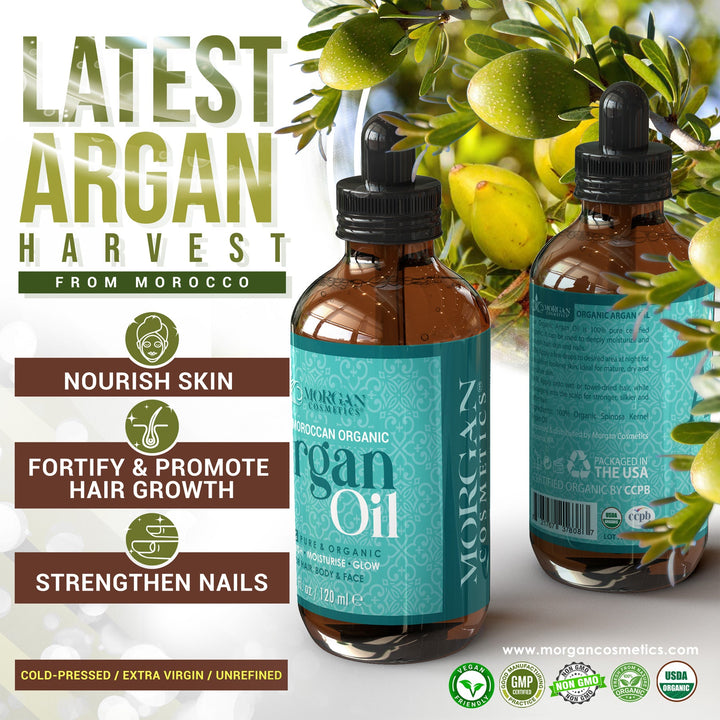 Organic Argan Oil For Hair, Skin and Body 4 oz / 120 ml by Morgan Cosmetics