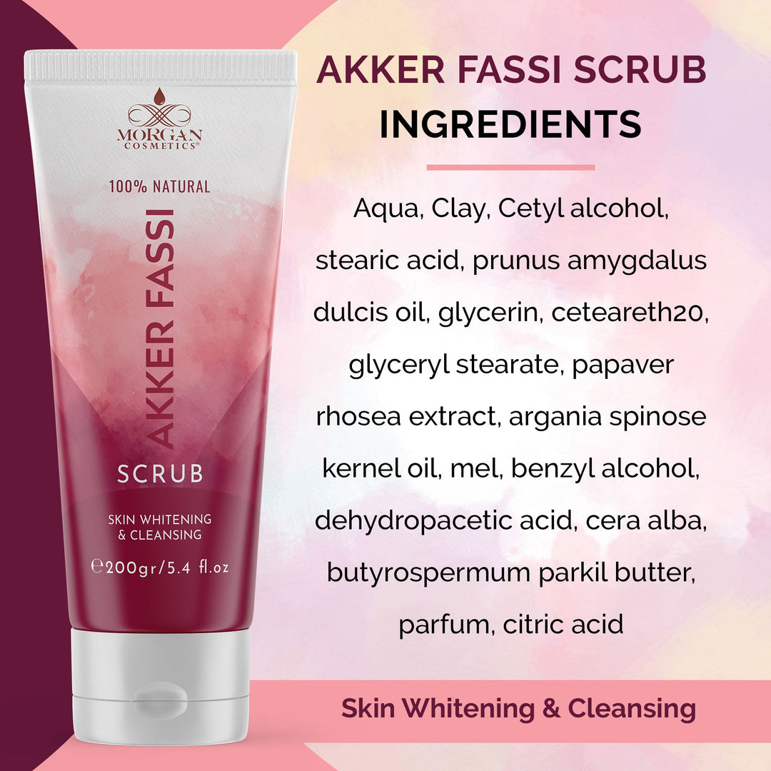 Akker Fassi Scrub 100% Natural Deep Skin Cleanser & Lightener 160 gram/ 5.64 fl oz by Morgan Cosmetics