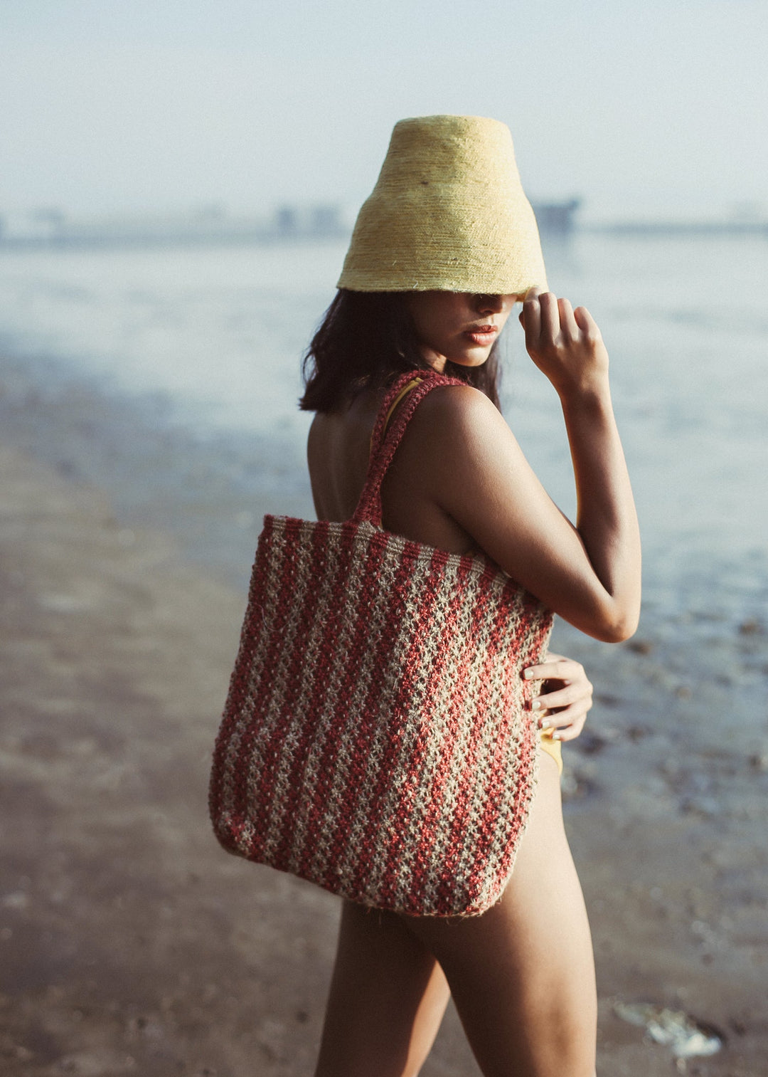 Louisa Striped Straw Tote Bag by BrunnaCo