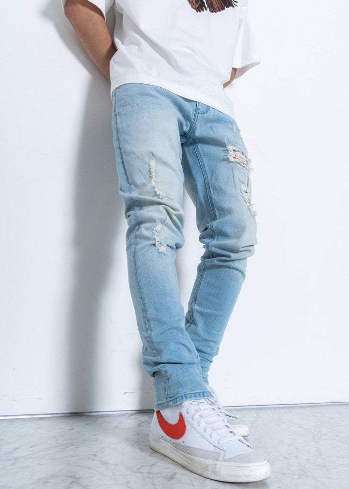 Konus Men's Light Washed Denim With Repair Works by Shop at Konus