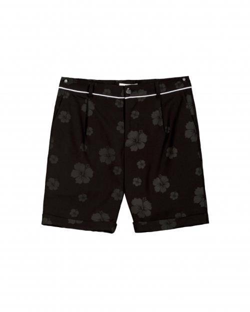 Konus Men's Cuffed Shorts With Floral Print in Black by Shop at Konus