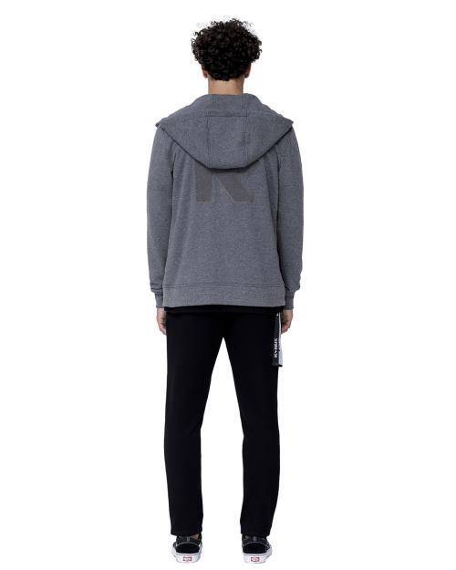 Konus Men's Zip up Hoodie With Chenille Embroidery in Heather Grey by Shop at Konus