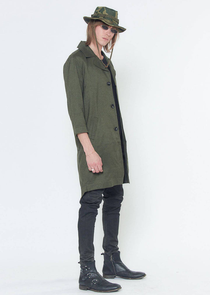 Konus Men's 3Q Sleeve Fish Tail Coat in Olive by Shop at Konus