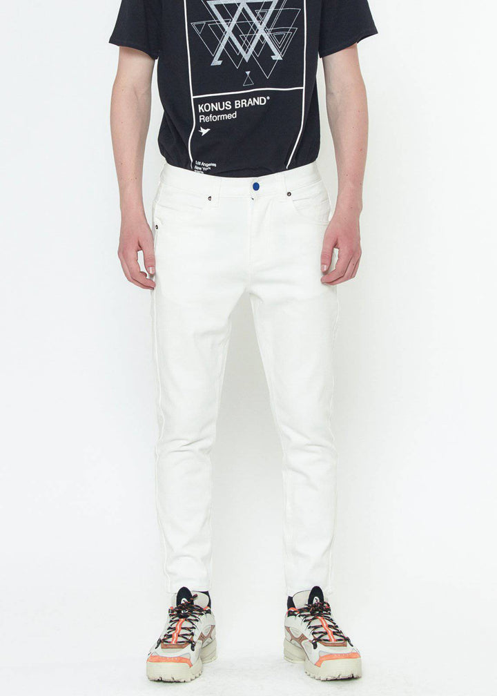 Konus Men's Cropped Twill Pant With Dart Detail in White by Shop at Konus