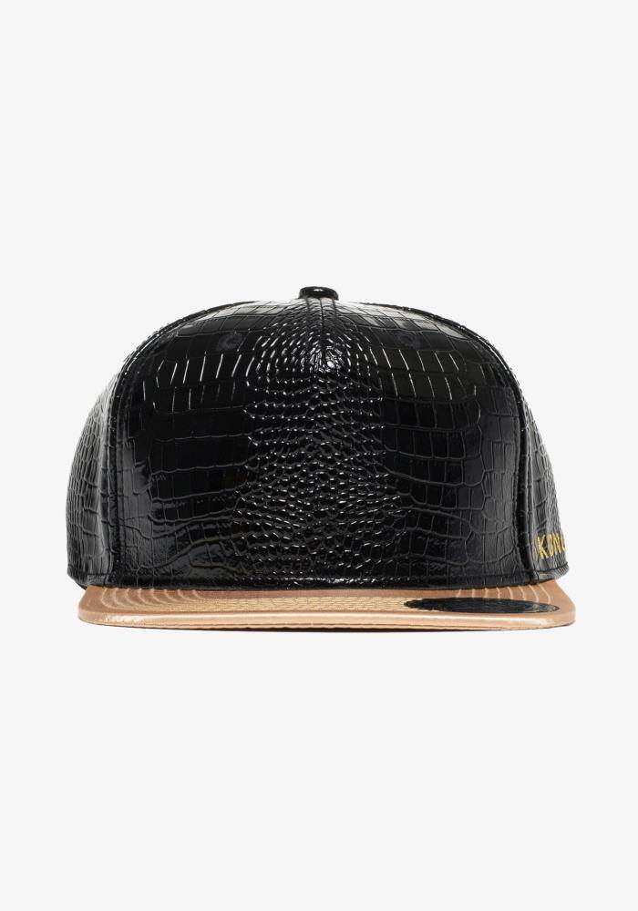 Konus Men's Alligator Skin Snap Back in Black/gold by Shop at Konus