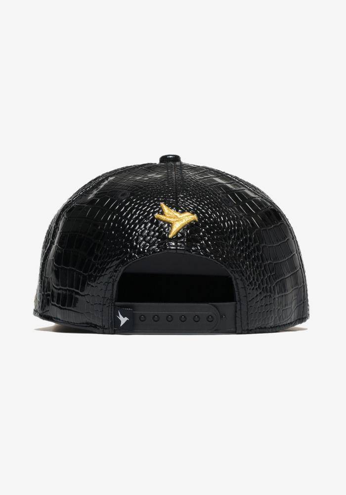 Konus Men's Alligator Skin Snap Back in Black/gold by Shop at Konus