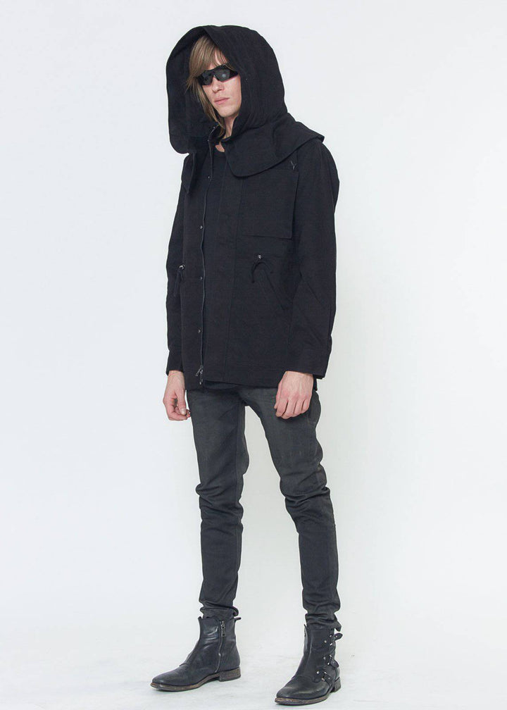 Konus Men's M-65 Jacket With Oversized Hood in Black by Shop at Konus