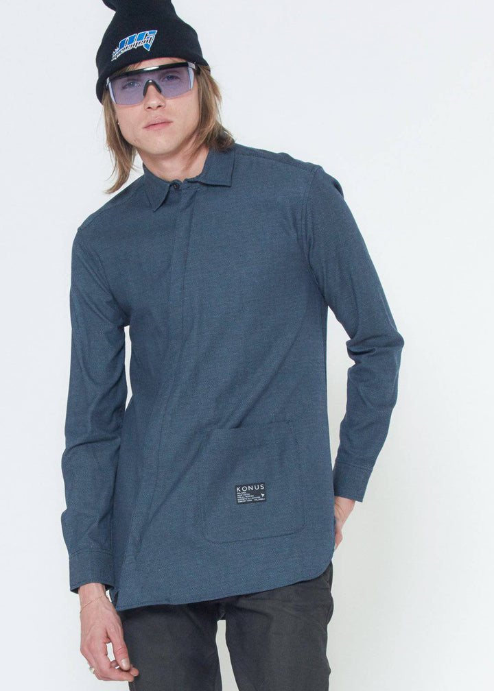 Konus Men's Asymmetrical Zip-up Shirt in Navy by Shop at Konus