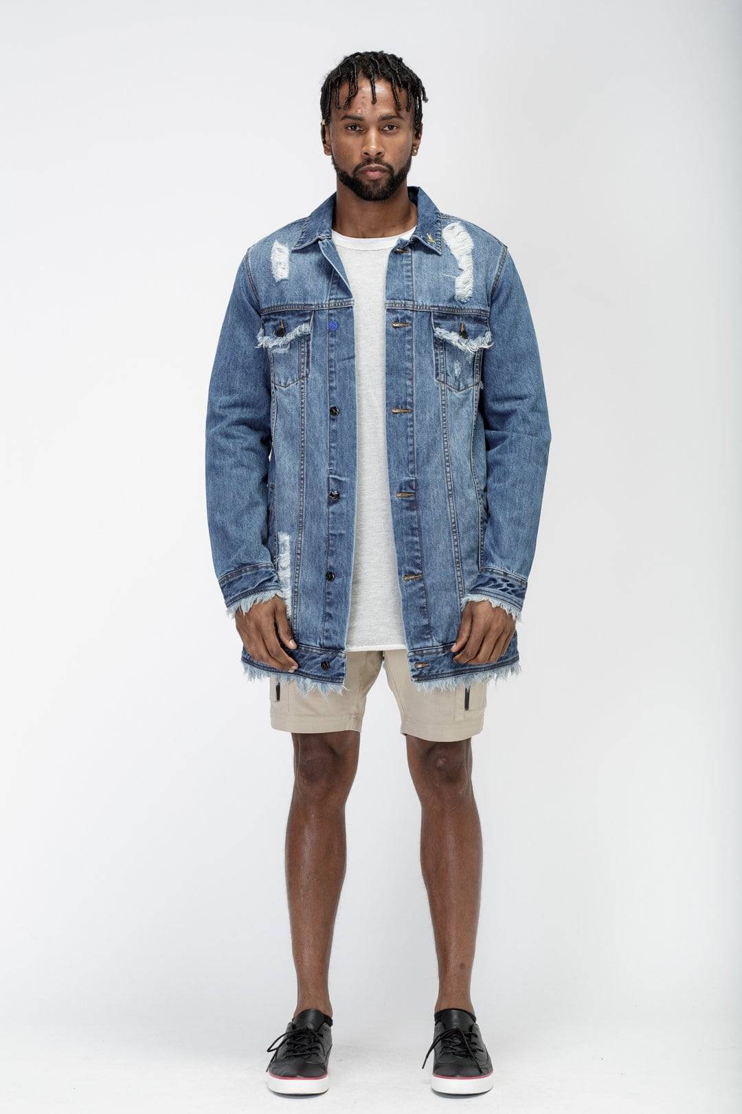 Konus Men's Frayed Long Denim Jacket by Shop at Konus