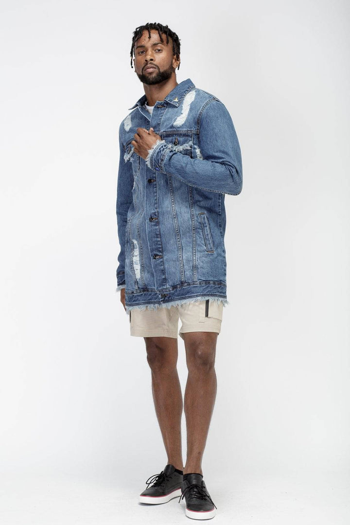 Konus Men's Frayed Long Denim Jacket by Shop at Konus