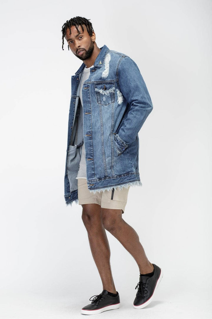 Konus Men's Frayed Long Denim Jacket by Shop at Konus