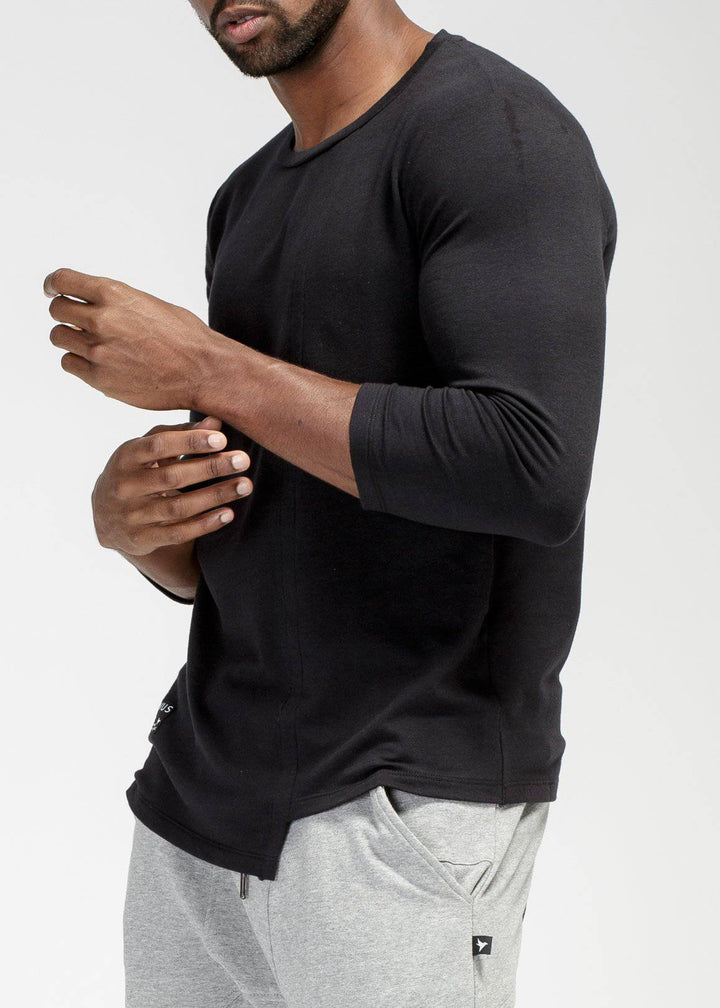 Konus Men's 3/4 Sleeve Tee with Uneven Hem in Black by Shop at Konus