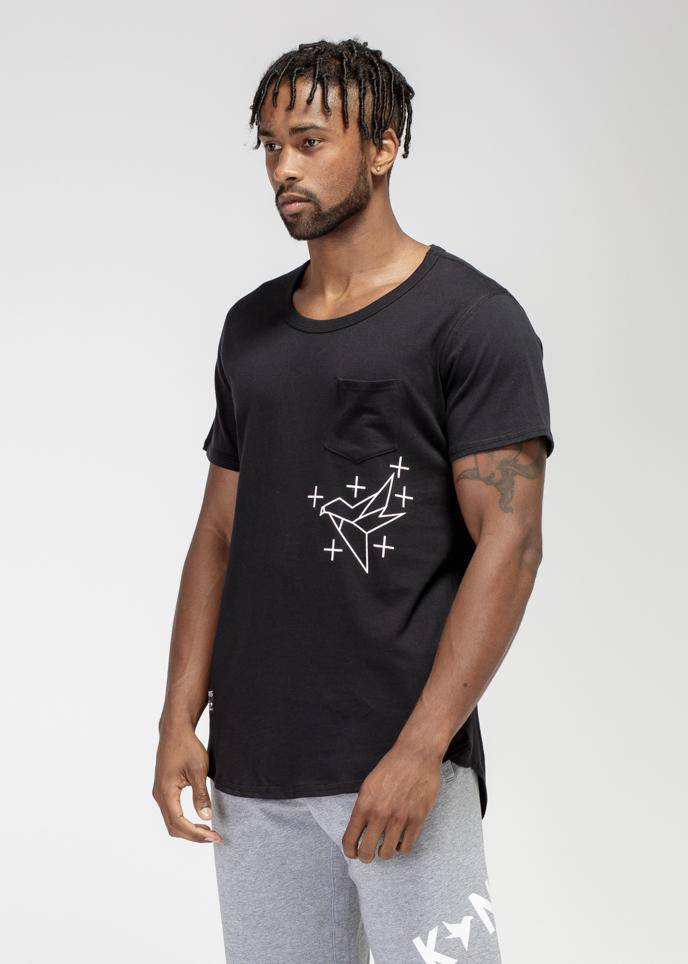 Konus Men's Bird Graphic Curved Hem Tee in Black by Shop at Konus