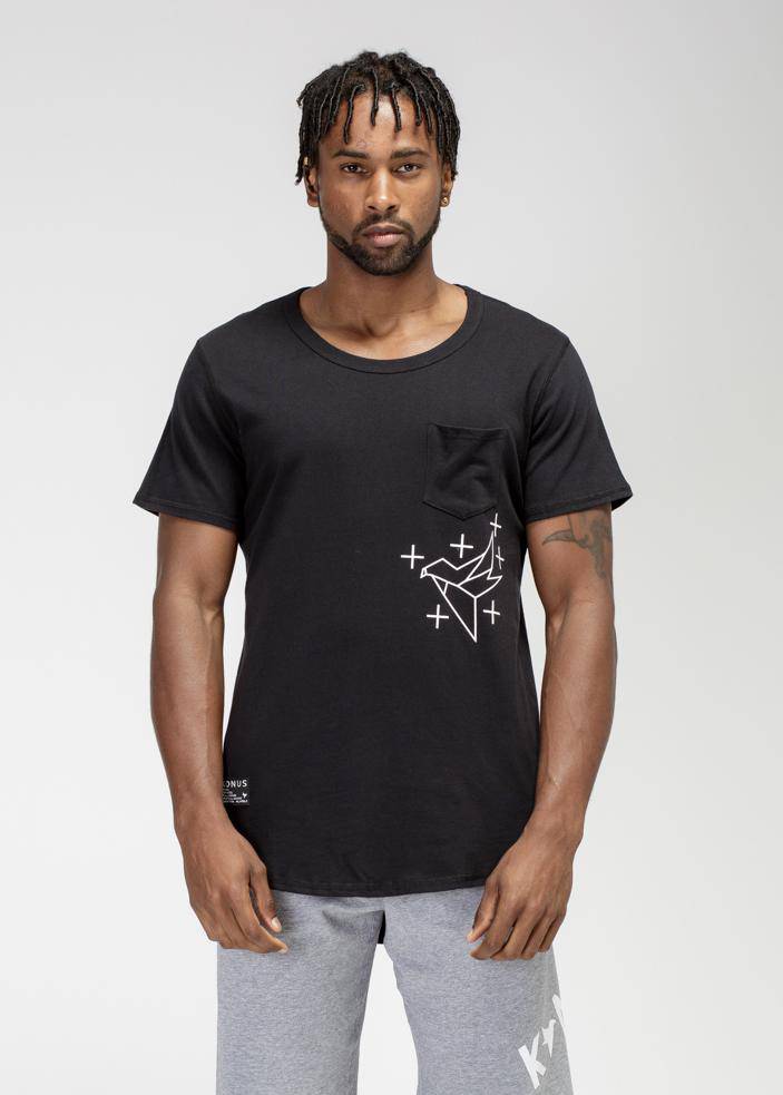 Konus Men's Bird Graphic Curved Hem Tee in Black by Shop at Konus