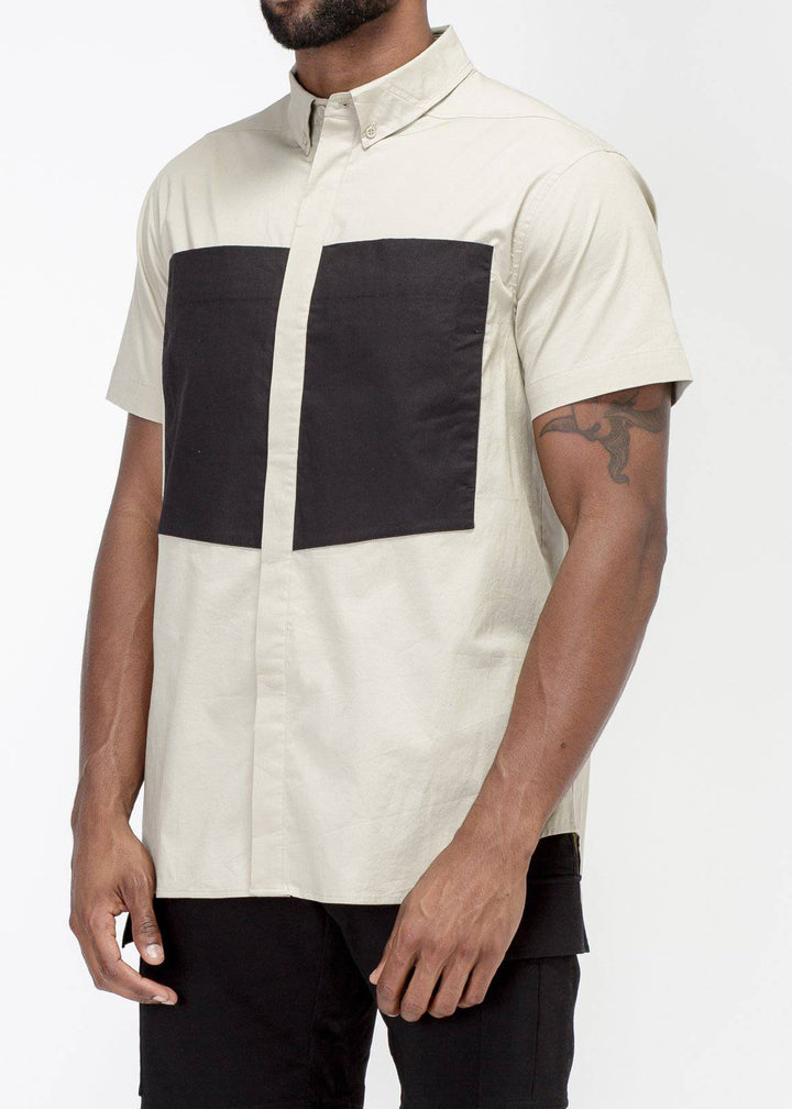 Konus Men's Short Sleeve Button Up in Khaki by Shop at Konus