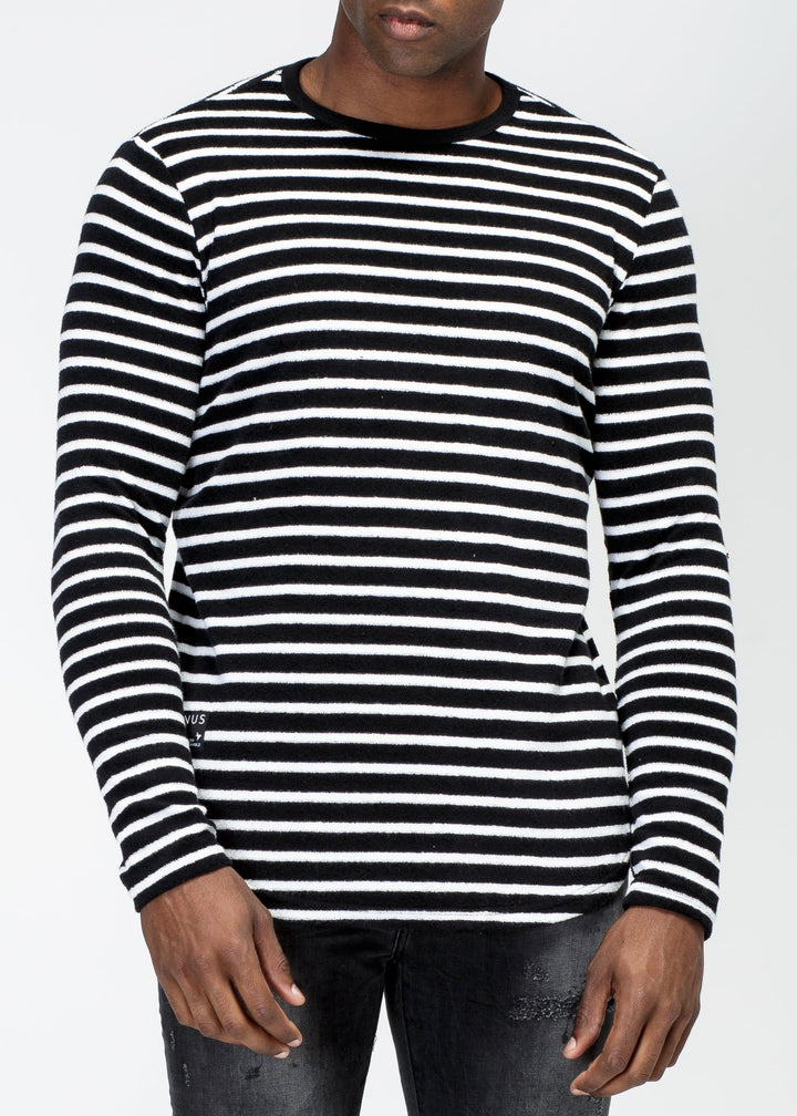 Konus Men's Scalloped Stripe Long Sleeve Tee in Black by Shop at Konus