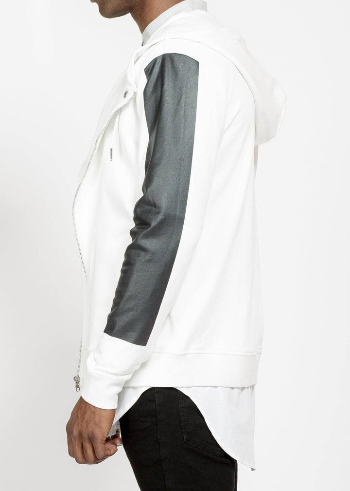 Konus Biker Hoodie with Block Print on Sleeves in White by Shop at Konus