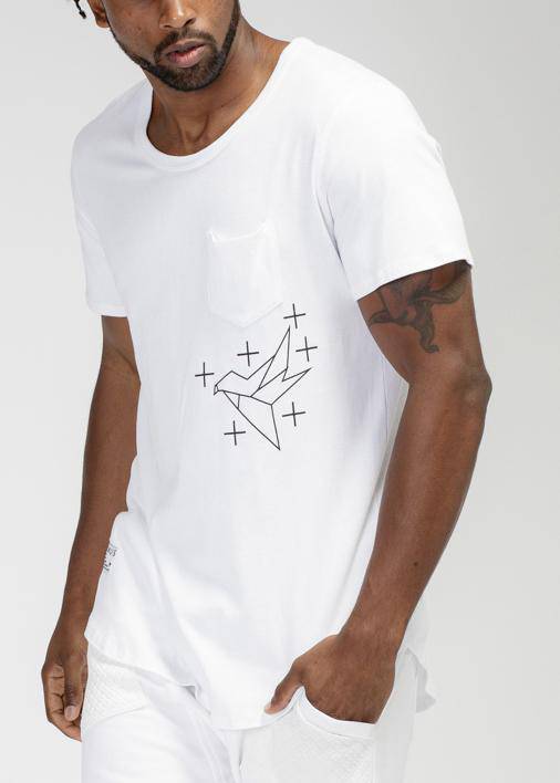 Konus Men's Bird Graphic Curved Hem Tee in White by Shop at Konus