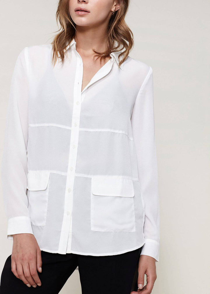 Women's Button Down Pocket Blouse In Ivory by Shop at Konus