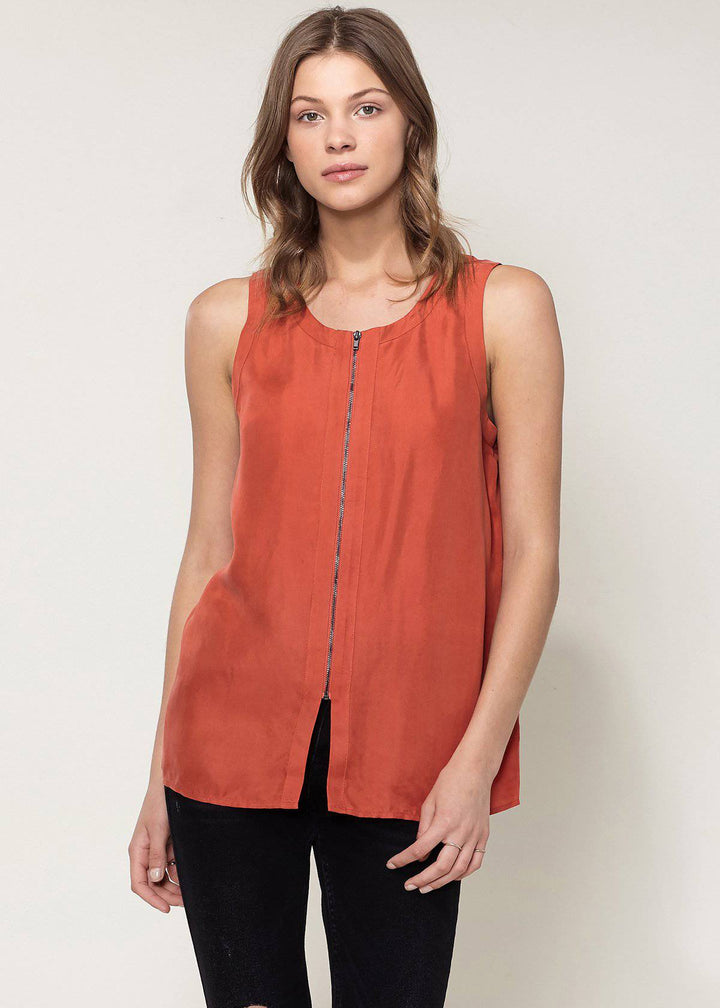 Women's Sleeveless Zip Up Top In Sweet Paprika by Shop at Konus