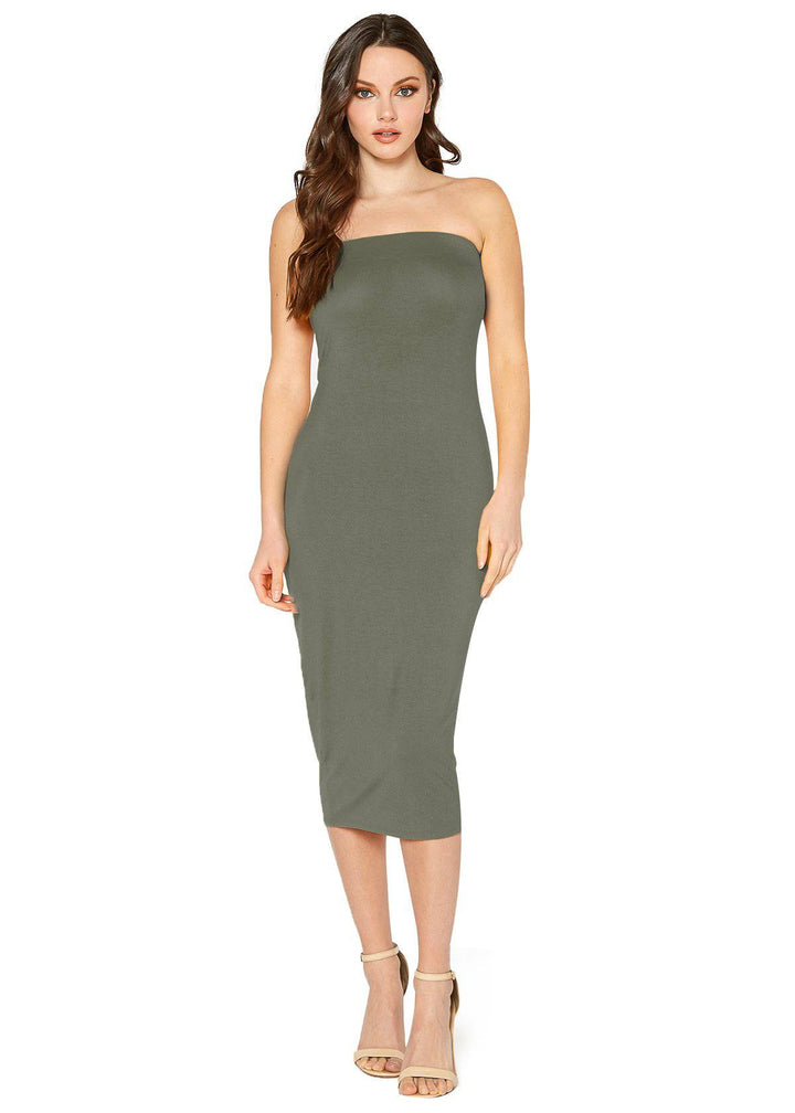 Women's Tube Top Bodycon Midi Dress by Shop at Konus