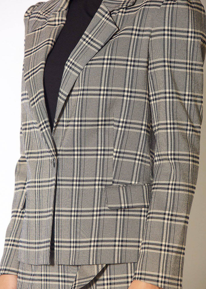 Women's Span Plaid Notch Collar Tweed Blazer in Black Plaid by Shop at Konus