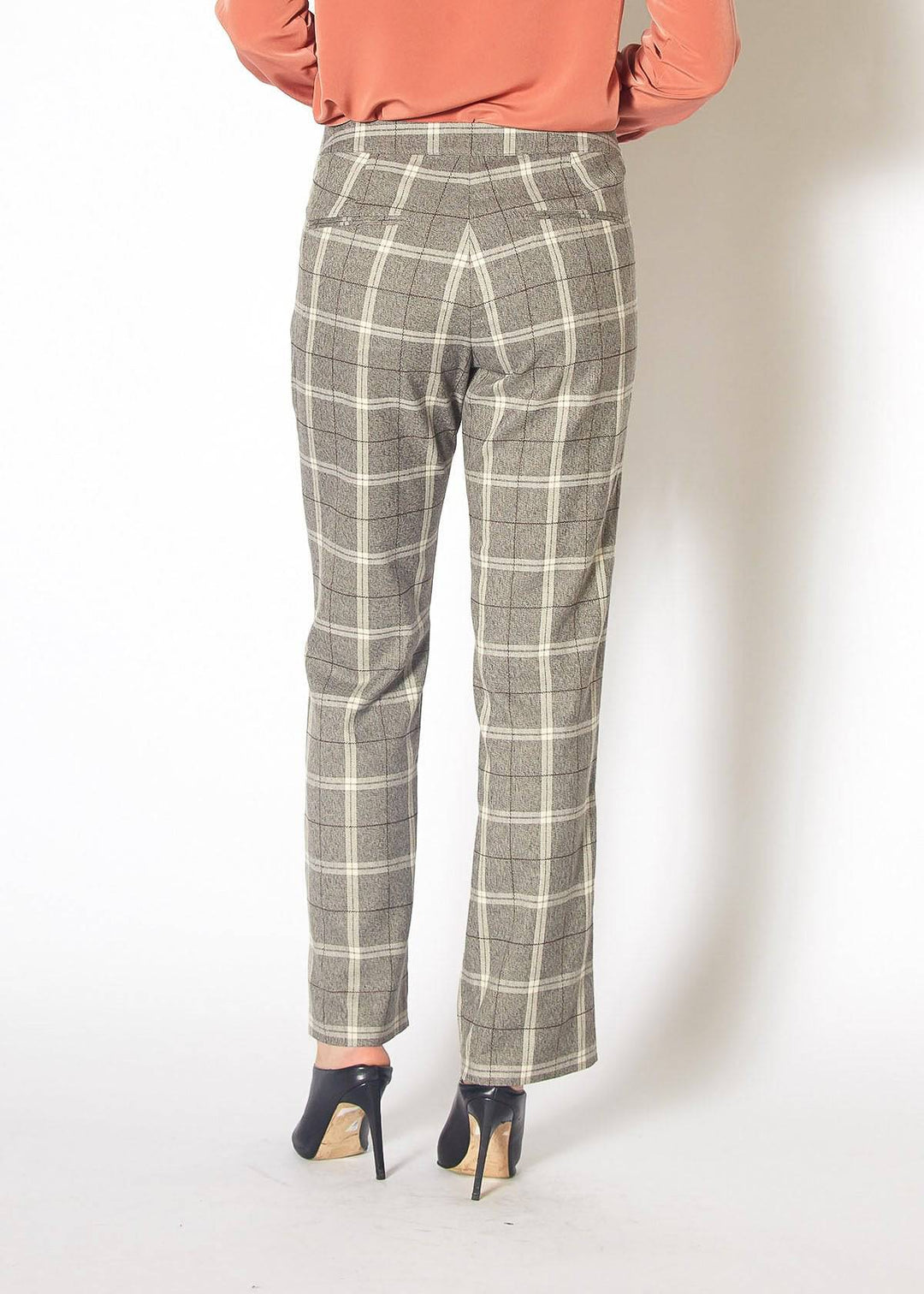 Women's Suiting Straight Pants in Mocha Plaid by Shop at Konus