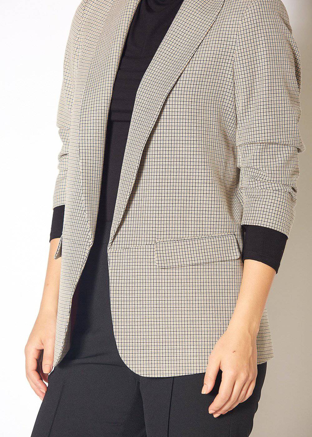 Women's Open Front Blazer in Black Houndstooth Plaid by Shop at Konus