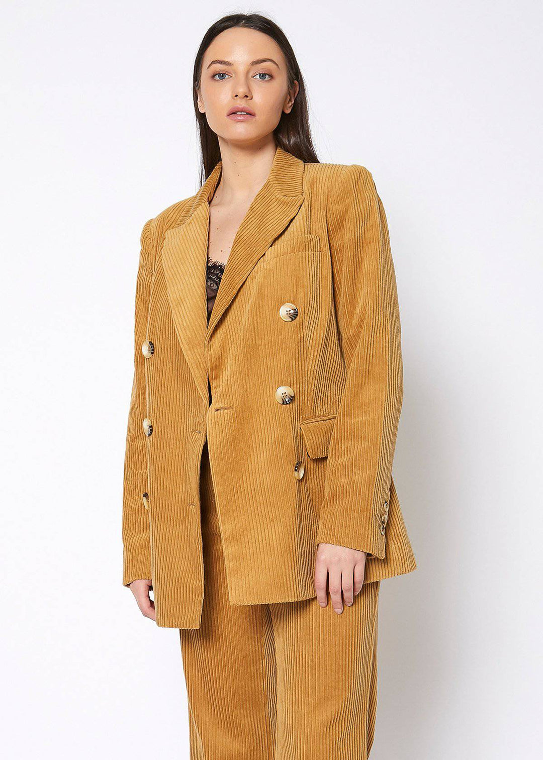 Women's Corduroy Double Breasted Blazer in Dijon by Shop at Konus