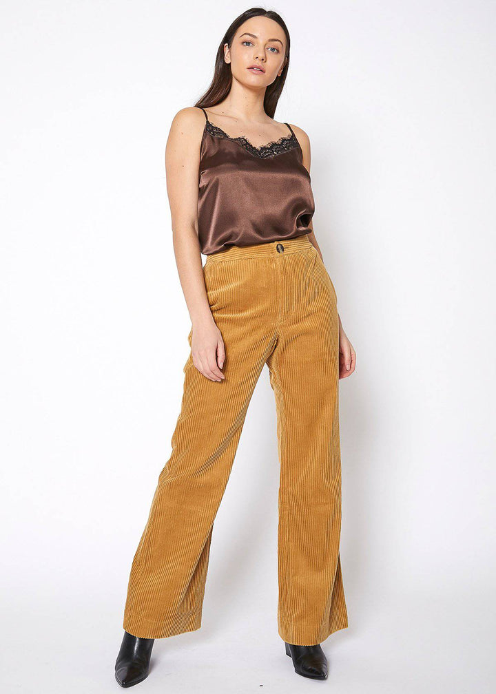 Women's Corduroy Wide Leg High Waist Pants in Dijon by Shop at Konus