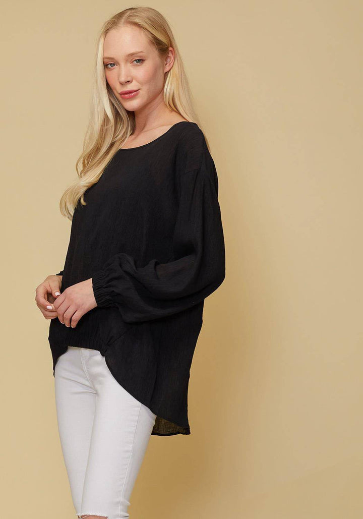 Women's Hi-lo Elastic Banded Hem Top in Black by Shop at Konus