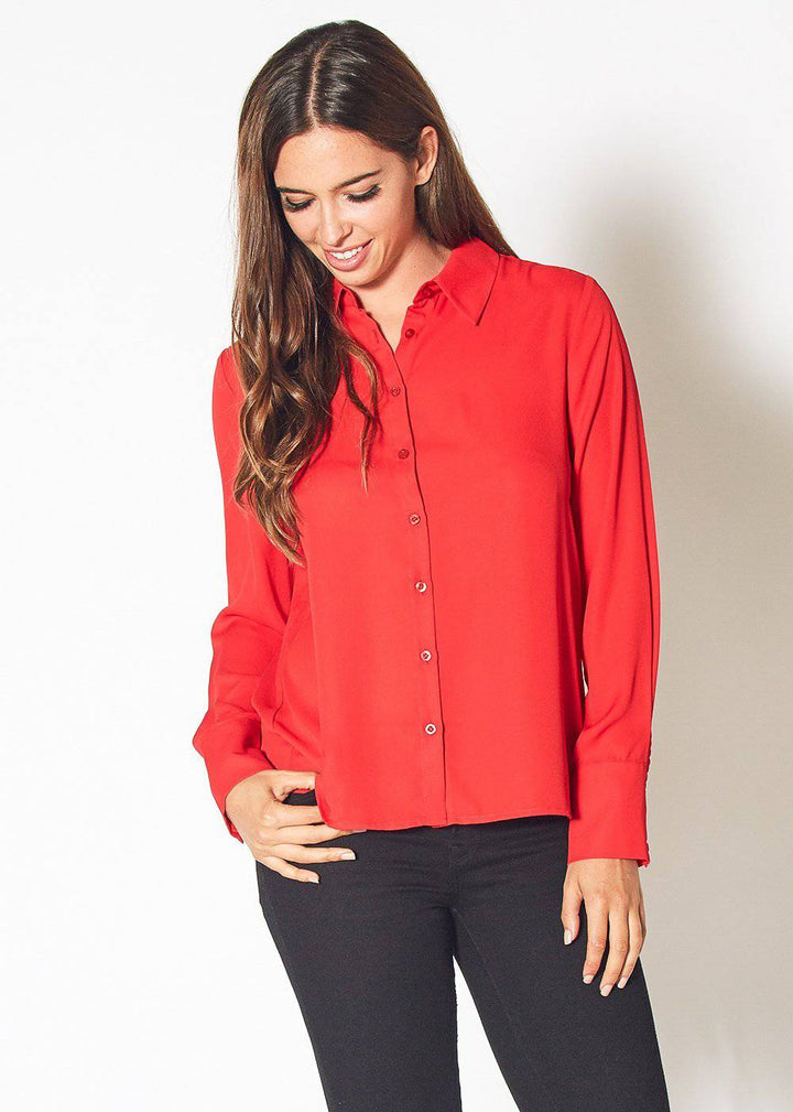 Women's Button Up Basic Everyday Shirt in Bright Red by Shop at Konus