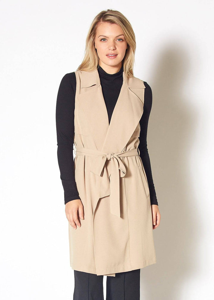 Women's Sleeveless Trench Vest in Khaki by Shop at Konus