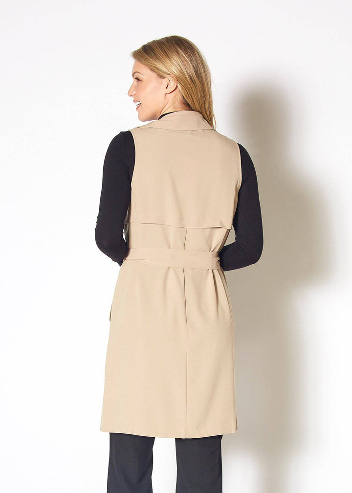 Women's Sleeveless Trench Vest in Khaki by Shop at Konus