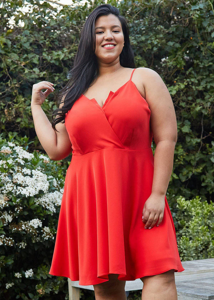 Plus Size V-neck Spaghetti Strap Cocktail Dress in Poppy Ted by Shop at Konus