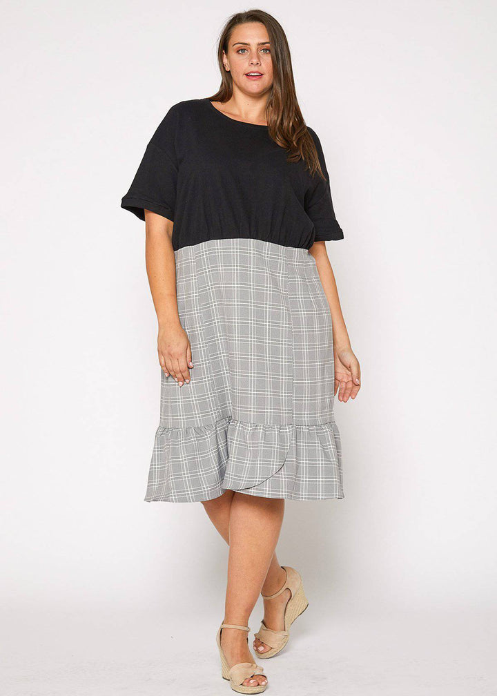 Plus Size Glen Plaid Mermaid Dress in Black by Shop at Konus