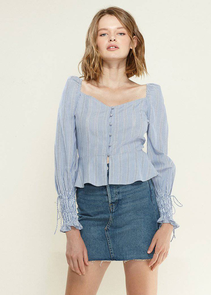 Stripe Off Shoulder Blouse in Blue by Shop at Konus