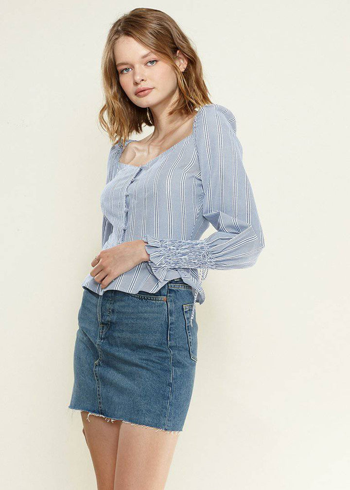 Stripe Off Shoulder Blouse in Blue by Shop at Konus