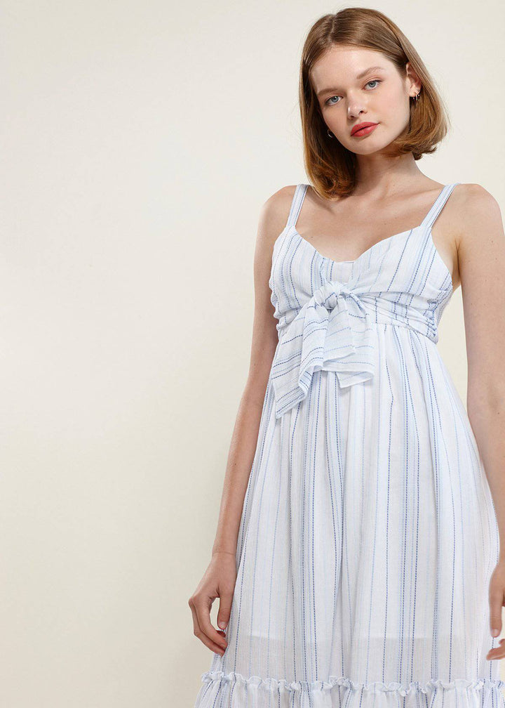 Tie Front Hem Midi Dress in Oceanstripe by Shop at Konus