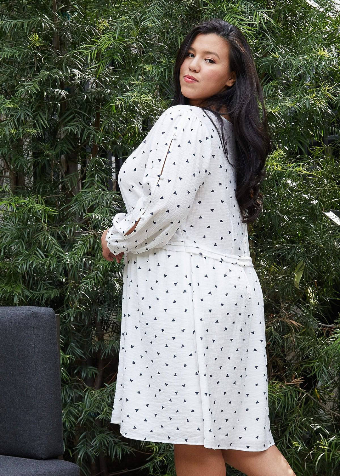 Plus Size Triangle Print Long Sleeve Dress in White Triangle by Shop at Konus