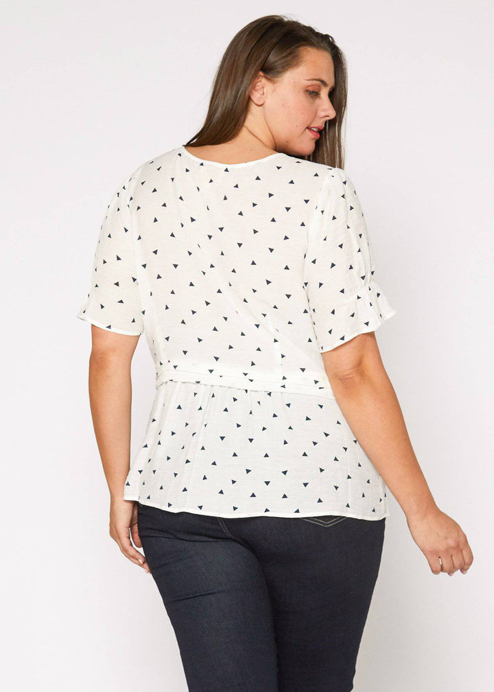 Plus Size Triangle Print Puff Sleeve Blouse in White Triangle by Shop at Konus