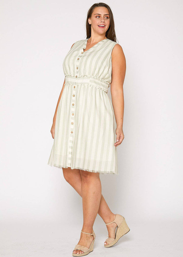 Plus Size Sleeveless Button Down Stripe Dress in Sage by Shop at Konus