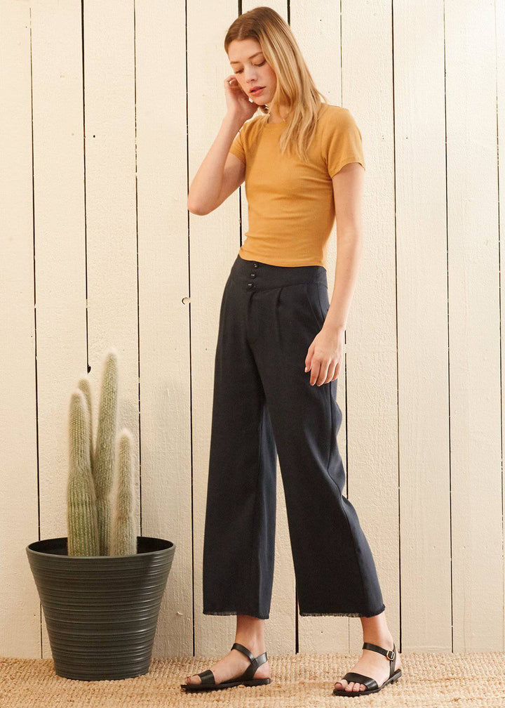 WomenFringe Hem Cropped Pants in Navy by Shop at Konus