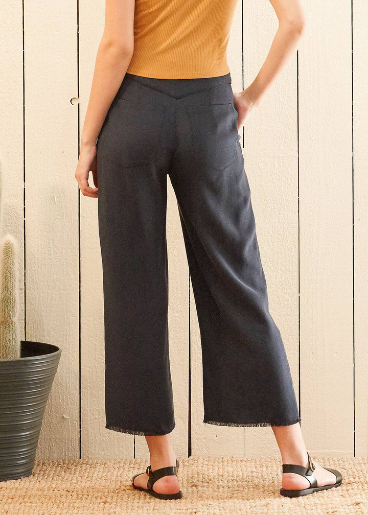 WomenFringe Hem Cropped Pants in Navy by Shop at Konus