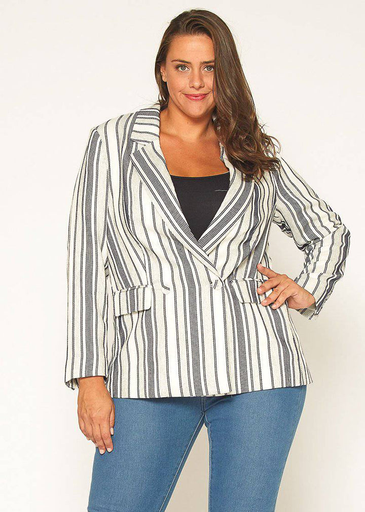 Plus Size Stripe Blazer in Bluewhite by Shop at Konus