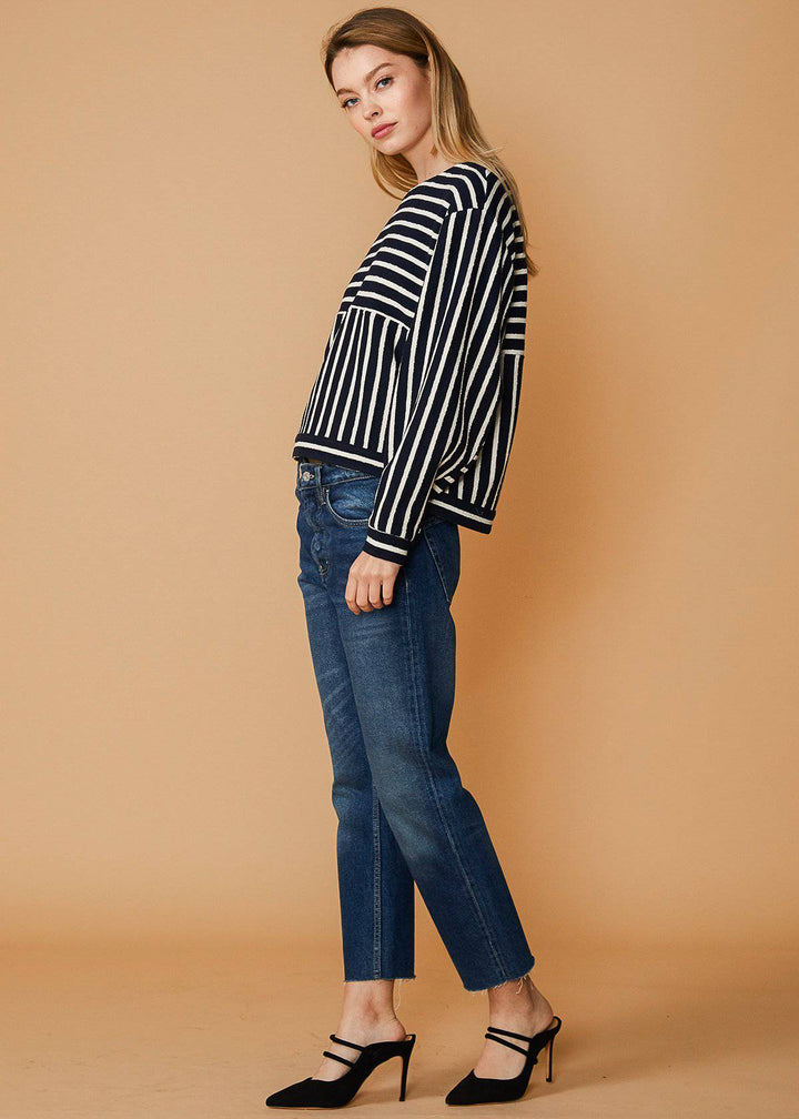 Stripe Dolman Sweatshirt in Midnight stripe by Shop at Konus